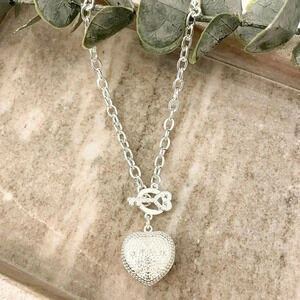 925 Sterling Silver Chunky Heart Necklace Heart and Key Toggle Chain Necklace